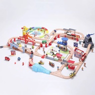 Luxury Scene Metropolis Train Track Set Compatible With Wooden Magnetic Track Wood Toy Railway Educational Boy Christmas Gifts