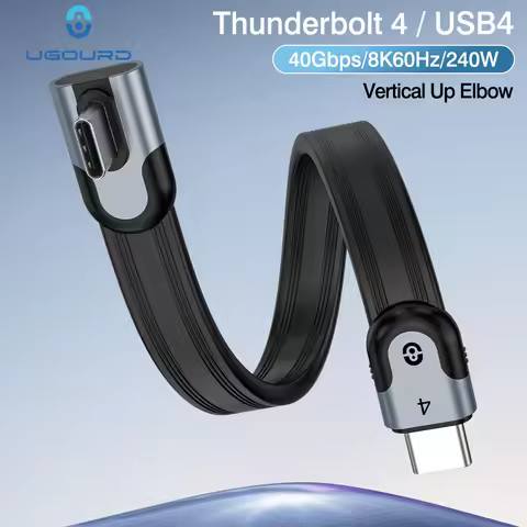UGOURD Thunderbolt 4 90 Degree L-angle Flat Cable 40Gbps USB4 Side Elbow Type C Cable 240W 8K Vertic