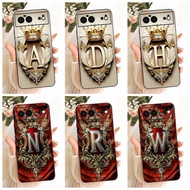 Google Pixel 6 Cover Case Luxury Crown A-Z Letters 2D Flat Pattern Soft Casing GB7N6 G9S9B16 G9S9B G