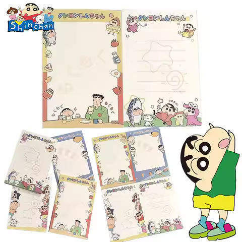 4Pcs Crayon Shin-chan Sticky Note Memo Pad Student Notepad Message Post To-do Lists Portable Memo Of