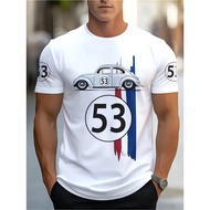 Men's 53 Pattern Printed T-shirt Retro Car, Breathable Polyester Knitted, Slightly Elastic, Suitable