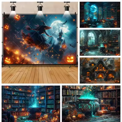 halloween Evil Moon Black Magic Potion Witch Kids Aldults Family Party Room Banner Backdrop Custom D