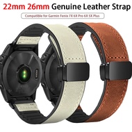 22mm 26mm Magnetic Buckle Genuine Leather Strap compatible for Garmin Fenix 7X 6X Pro 6X 5X Plus Watchband for Fenix 6 6Pro Replacement Band