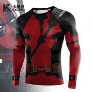 New Marvel Deadpool Costume Men's Workout Long Sleeve Shirt  Fitness Tight T-shirt summer tight fitt