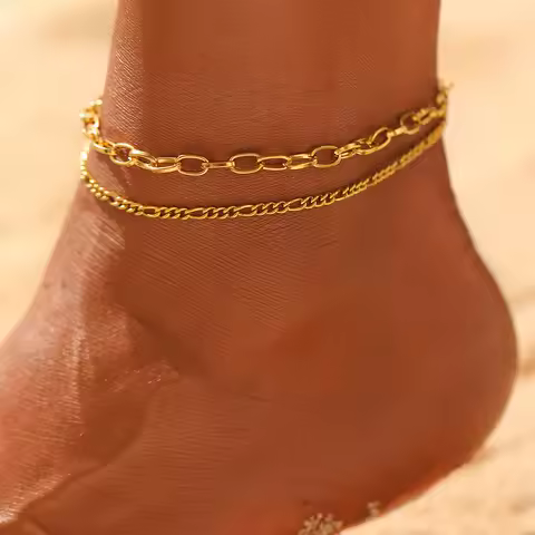 DOTIFI Stainless Steel Anklet Fashion 2 Pieces Set Men and Women Metal Chain Anklet Daily Party Outi
