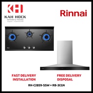 RINNAI RH-C2859-SSW CHIMNEY HOOD + RB-3CGN 3 INNER BURNER BUILT-IN HOB BUNDLE