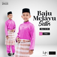 I.P Muslim✦PINK Baju Melayu Satin Budak Pasang Normal Cutting- Size 12-40 /Baju Raya Lelaki