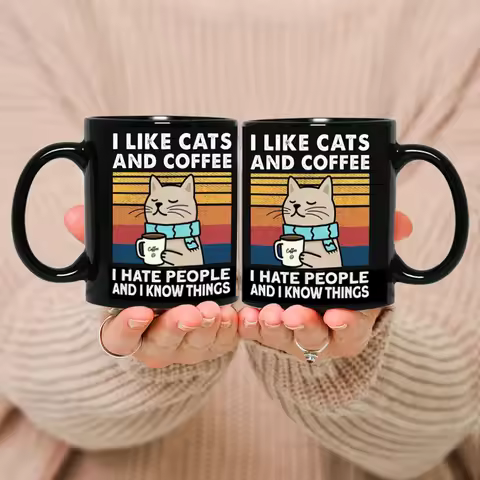 11OZ Coffee Spelled Backwards EEFFOC Mug Cat Black Beer Mugs Tea Milk Cup For coffee Lovers Surprise