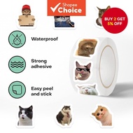 New 500PCS Cute Cat Meme Stickers Roll – Waterproof Decorative Decals for Journals, Laptops & Crafts