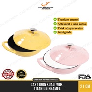 Enamel Cast Iron Wok Pan 21cm - SUPER Non-Stick Pure Cast Iron Wok Pan