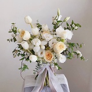 【鮮花】奶黃白色鬱金香玫瑰自然風美式鮮花捧花