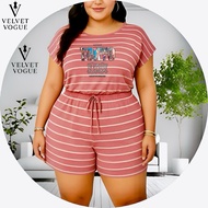 "Plus Size Cotton Spandex Terno Shirt Short with Pockets" Batwing Sleeve Stripes Set
