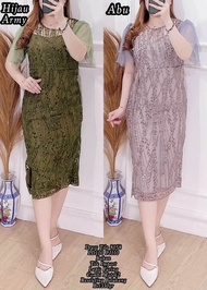 DRESS NATAL 2023 BAHAN TILE BROKAT APLIKASI PAYET MUTIARA-DRESS TANGAN PENDEK TERLARIS