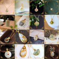 【Lucky Jade】S925 Silver Plating AU750 Inlaid Jasper White Jade Pendant Women's Fashion Retro Ethnic 