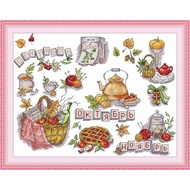 Joy Sunday Stamped Cross Stitch Ktis DMC Threads Chinese Cross Stitch Set DIY Needlework Embroidery Kit-Autumn Cuisine