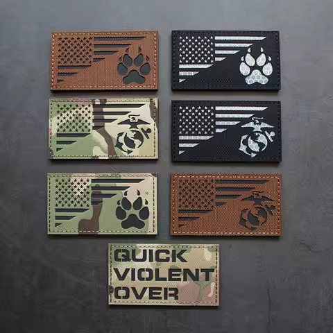 IR Reflective Patch USA Flag K9 Dog Paw Nylon Laser Engraving Infrared Tactical Badge Uniform USMC U