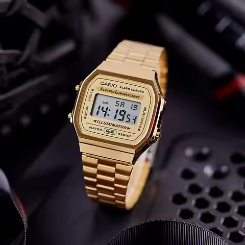 Original CASIO A168WG-9W Classic Gold Stainless Steel Digital Watch Waterproof Luminous Alarm Chrono