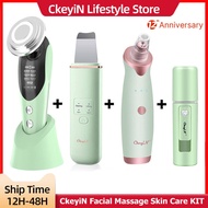 CkeyiN EMS Facial Massager LED Light Therapy Skin Care Ultrasonic Cleaner Blackhead Remover Nano Spr