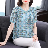 【M-4XL】Baju T Shirt Women Tshirt Baju Perempuan Korean Style Woman T Shirt Woman Plaid Shirt Murah V