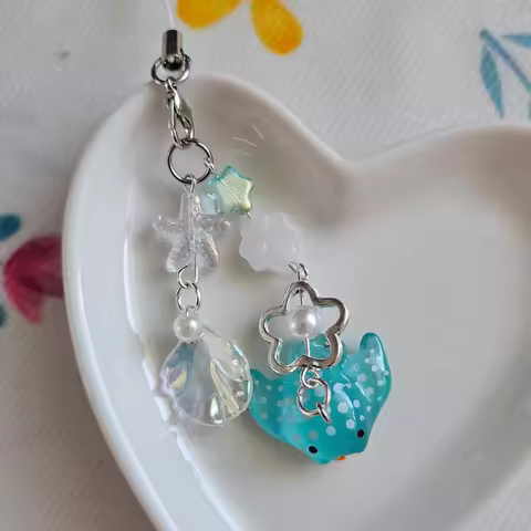 Blue Marine Creatures Whale Shark Keychain Mobile Pendant Y2K Handmade Creative Making Interesting W