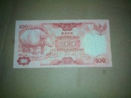 uang kuno lama mahar Rp100 / 100 rupiah kertas badak tahun 1977