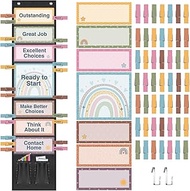 Pasimy 59 Pcs Class Jobs Pocket Chart, Boho Class Helpers Pocket Chart Classroom Jobs Cards with Cli