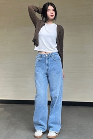 TBY Jeans กางเกงยีนส์ผู้หญิง ขากระบอกยาว สีฟอกไบโอซีด (T3194)