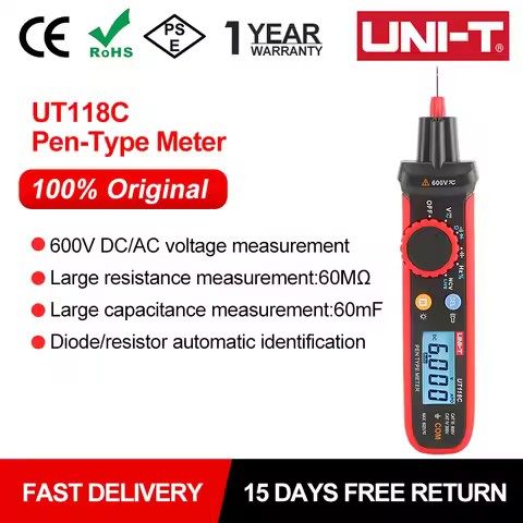 UNI-T Pen-Type Digital Automatic Multimeter UT118C 600V DC AC Voltmeter True RMS Frequency Meter NCV