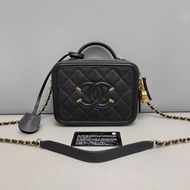 Chanel香奈兒Vanity case迷你黑金荔枝紋相機包