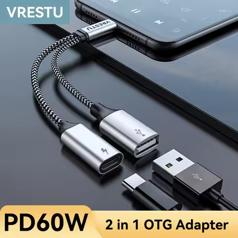2 in 1 USBC OTG Adapter Cable Phone Type C to USB Dock PD60W Charging for Samsung iPhone 16 Xiaomi P