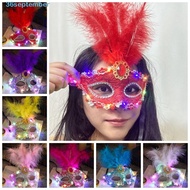 SEPTEMBER LED Glowing Mask, Plastic Lace Feather Mask, Queen Rhinestone Half Face Mask Light Up Venice Masquerade Mask Girl