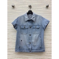 Original Label New Summer Inner Jacquard Old Flower Denim Series Turn-down Collar Jacket Coat+Puff S