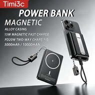 TIMI3C Powerbank MagSafe 3-in-1 5000/10000mAh, Caj Pantas 22.5W, Caj Wayarles 15W Magnetik Ultra Nip