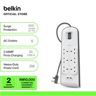 Belkin BSV604sa2M 2.4 Amp USB Charging 6-outlet Surge Protection Strip with 2 USB - [SINGLE x 1unit]