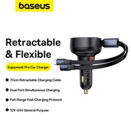 Baseus  2-in-1 60W Car Charger Built-in Retractable Fast Charging Type-C & IP Cable