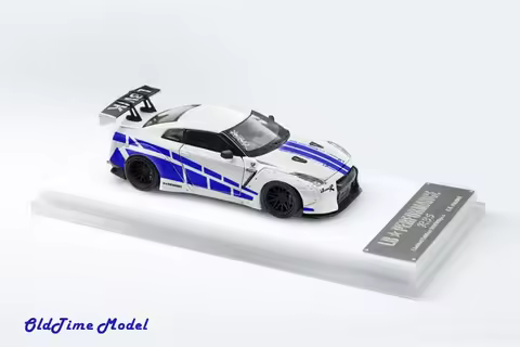 OLD TIME 1:64 GT-R R35 LB1.0 FNF White with Blue Strips limited 999 Diecast Model Car