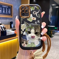 Case For OPPO A94 Reno 5F Reno5 F 5 Lite F19 Pro Phone Cat Coffee Silicone Shockproof Strap
