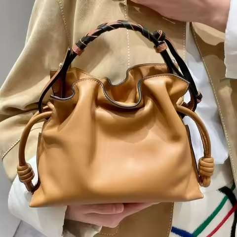 Soft Leather Mini Cloud Bucket Bag Drawstring Shoulder Crossbody Women's Lucky Bag Vintage Style Han