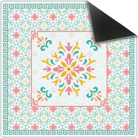 Turquoise Pink Chinoiserie Floral Mahjong Mat 31.5 x 31.5 in Gaming Mat for Mahjong Poker Board Game