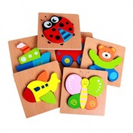 1pc Wooden Animal & Traffic 3d Puzzle Board For Kids Early Education Cartoon Puzzle Board With Grab 