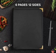 PVC PU Leather Cover Menu Holder Hardcover Heavy Durable A4 6 Panels 12 Views & 8 Panels 16 Views