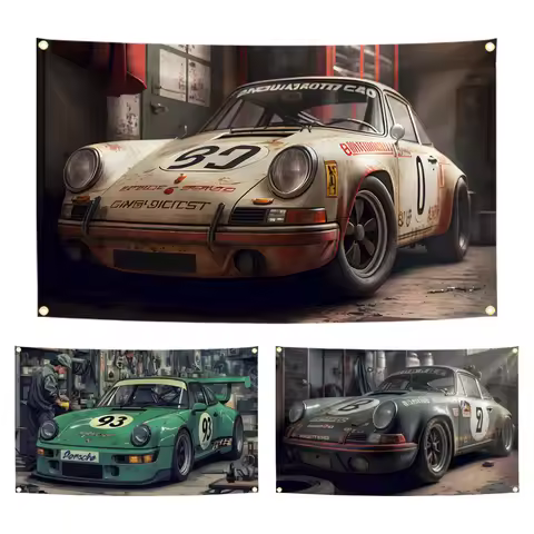 90x150cm Vintage Pors Car Garage Illustration Racing Art Flag Tapestry Polyester Printing Banner for