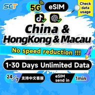 Wefly China & Hong Kong & Macau eSIM 5G 1-30 Days 500MB-50GB Unlimited Data eSIM China SIM Card