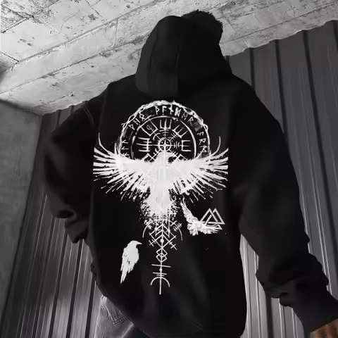 Autumn and winter men's hoodie Y2K Viking Totem casual warm hoodie Hip-hop outdoor sweatshirt sweate