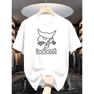 Men'S Summer Casual Short Sleeve T-Shirt with Playful Owl Graphic & BOBCAT Print - White Round Neck