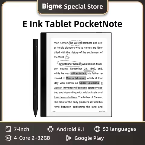 BIGME PocketNote Ebook Reader, 7-inch E-ink Screen ereader Tablet, Electronic Book e reader, support