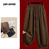 Korean Women's Soft Wide Floral Pants, Ruffled Mid-Waist Pants, Women's Floral Bomber Pants