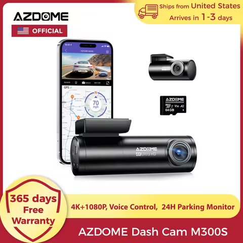 【US Warehouses】AZDOME M300S Dash Cam 4K+1080P Front and Rear Dash Camera for Cars 5.8G WiFi GPS Voic