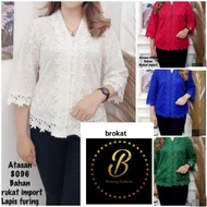 Atasan blus kebaya lengan 3/4 brokat kancing depan hidup busui lapis furing putih hitam merah fanta