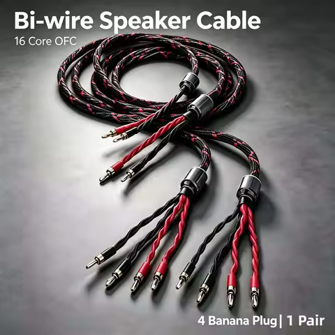 16 Core OFC Bi-Wire Speaker Cable Pair Banana to Banana Gold Plated Loudspeaker Wire 4 Banana Plugs 